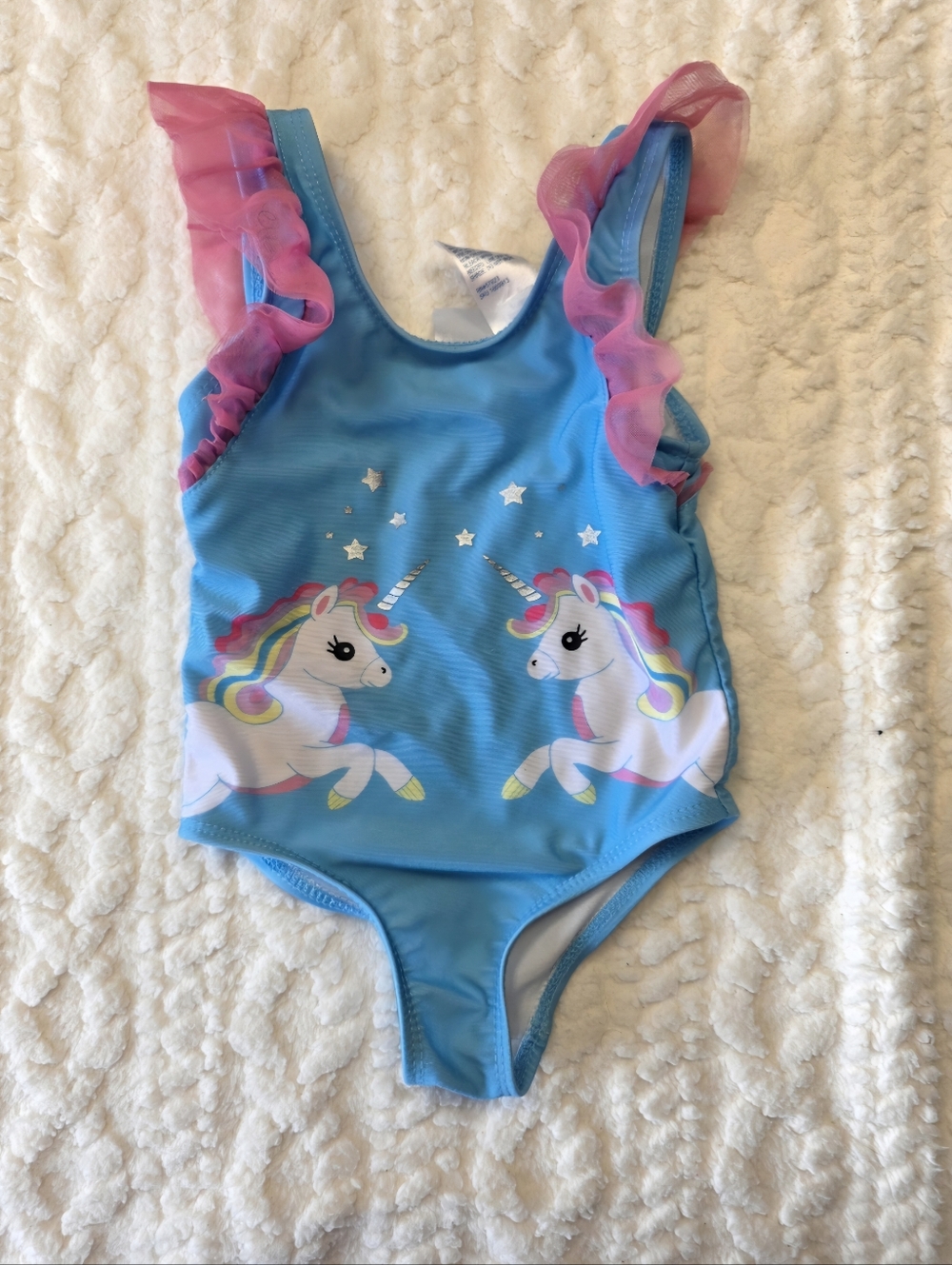 Kinly Unicorn One Piece Swimsuit 24M Blue Pink Ruffle Toddler